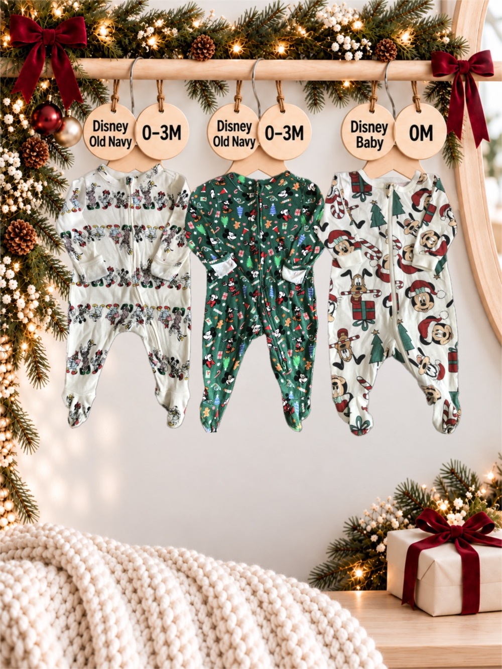 Disney Old Navy Christmas Baby Sleeper Bundle Newborn 0–3M 3 Pieces